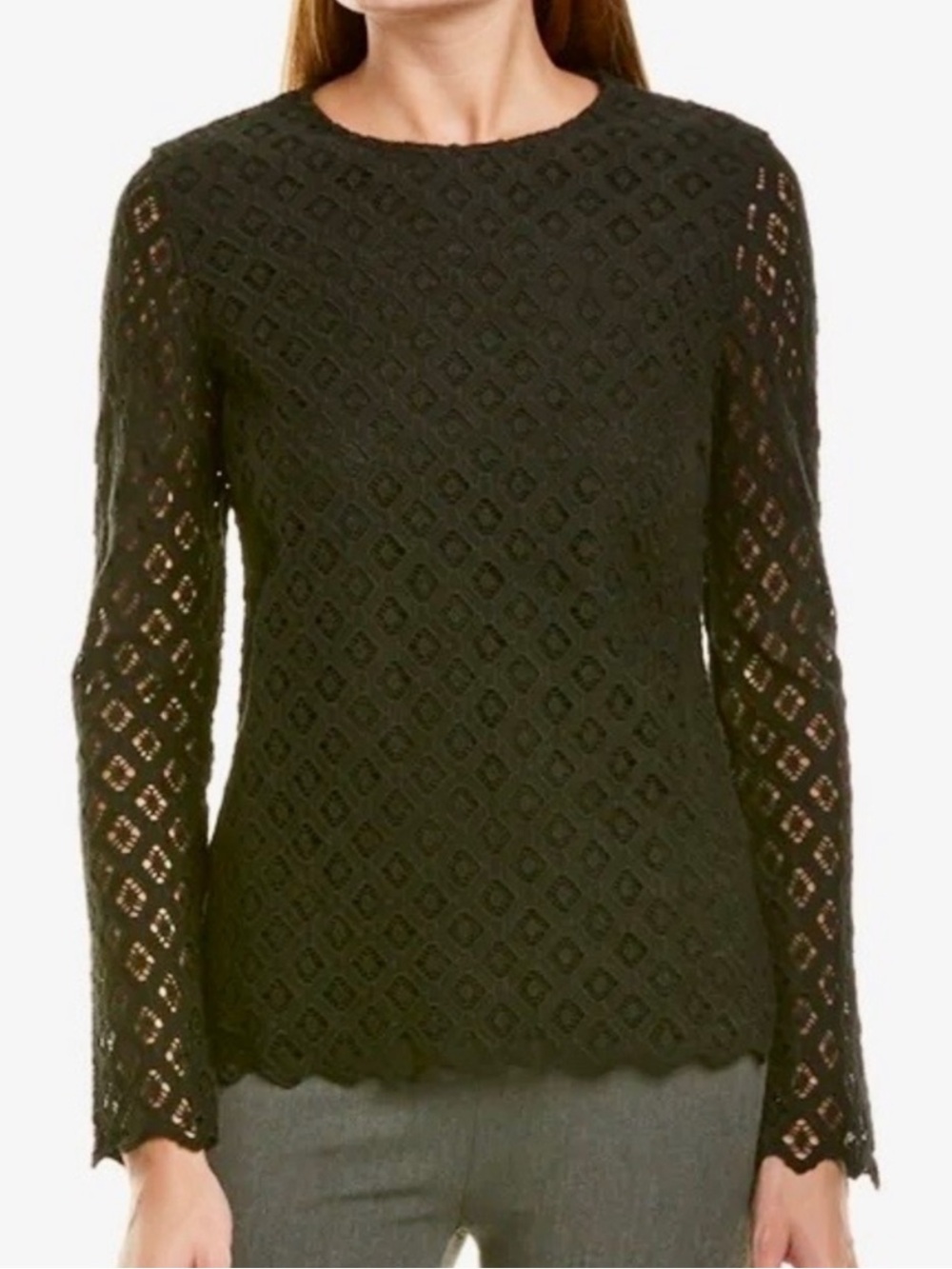 J. McLaughlin Lissa Eyelet Lace Cotton Top Blouse in Black Size Large